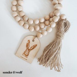 Easter Bunny Wood Bead Garland with Jute Tassel